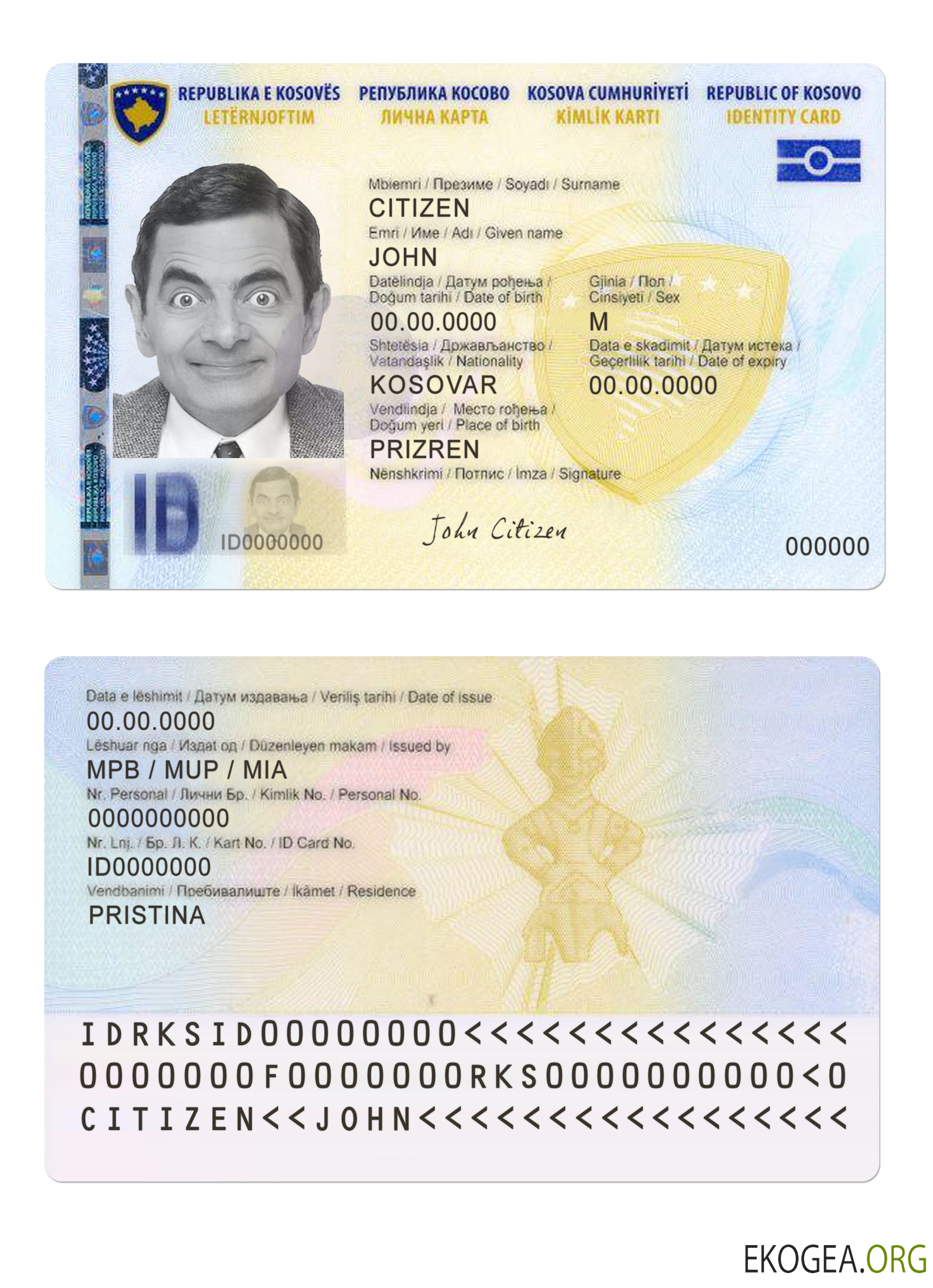 Carte d'identité du Kosovo